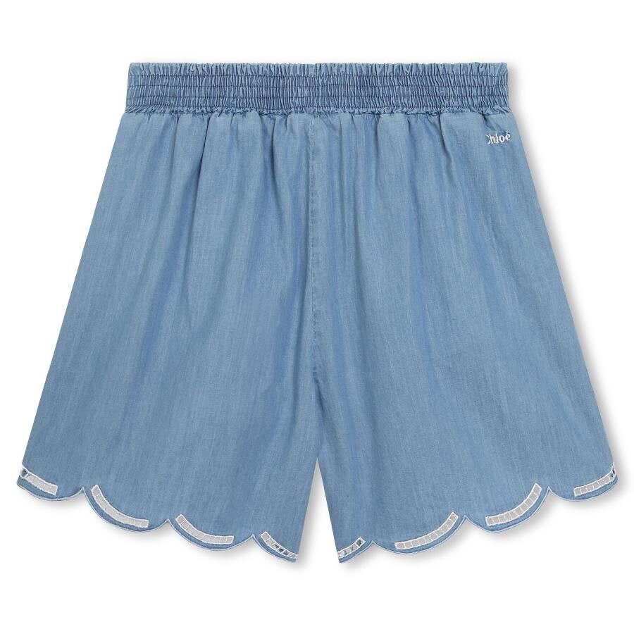 Chloé Chloe Kids Curved Hem Tie-fasten Organic Cotton Shorts In Blue