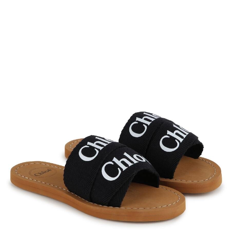 Chloé Chloe Women Black Linen Woody Slippers In Black