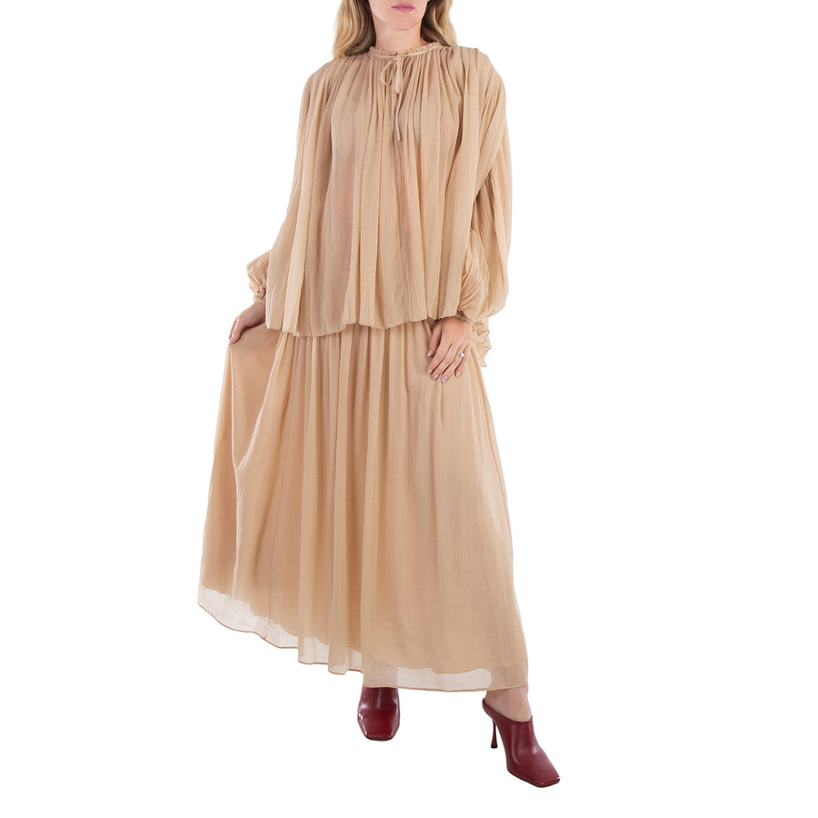 Chloé Chloe Ladies Barley Brown Wool Flared Long Skirt In Brown