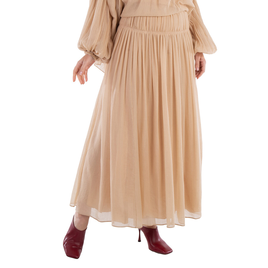 Ladies Barley Brown Wool Flared Long Skirt