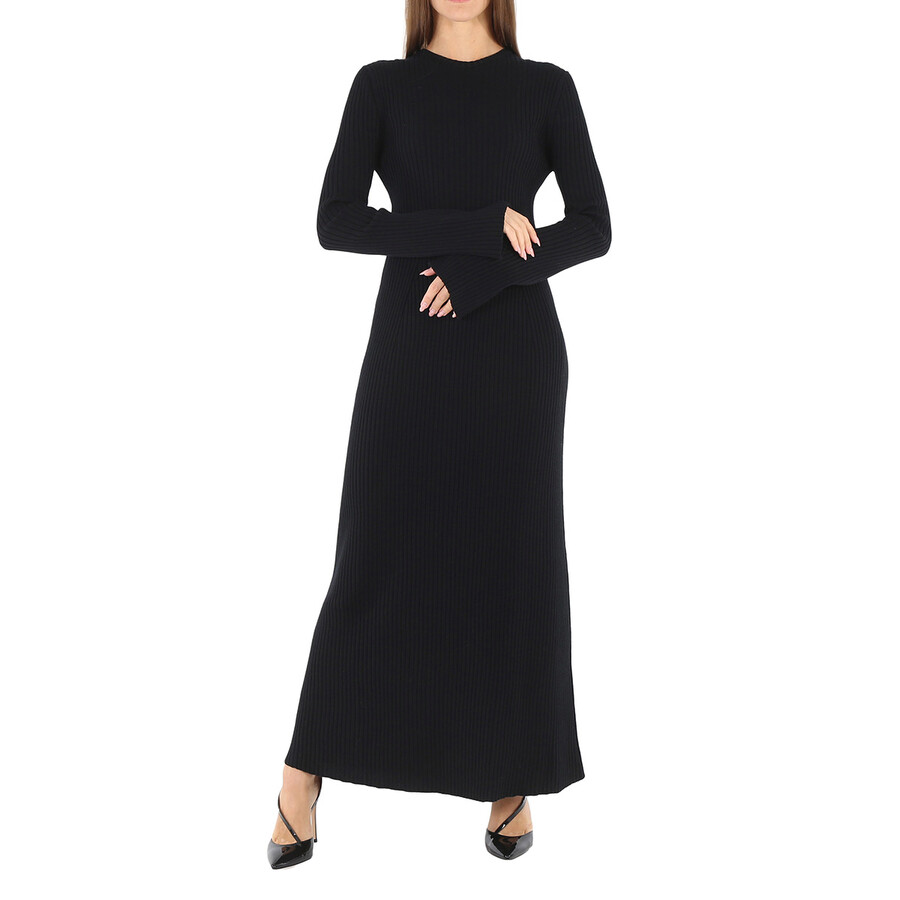 Shop Chloé Chloe Ladies Black Long Knitted Wool And Cashmere Dress