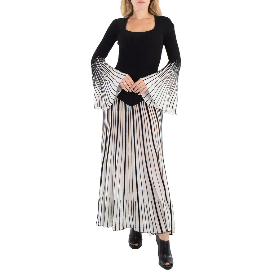 Chloé Pleated Silk-wool Knit Tunic Dress In Black