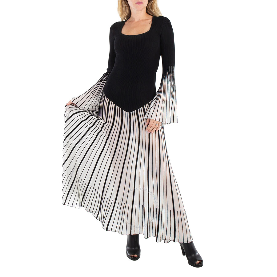 Chloé Pleated Silk-wool Knit Tunic Dress In Black