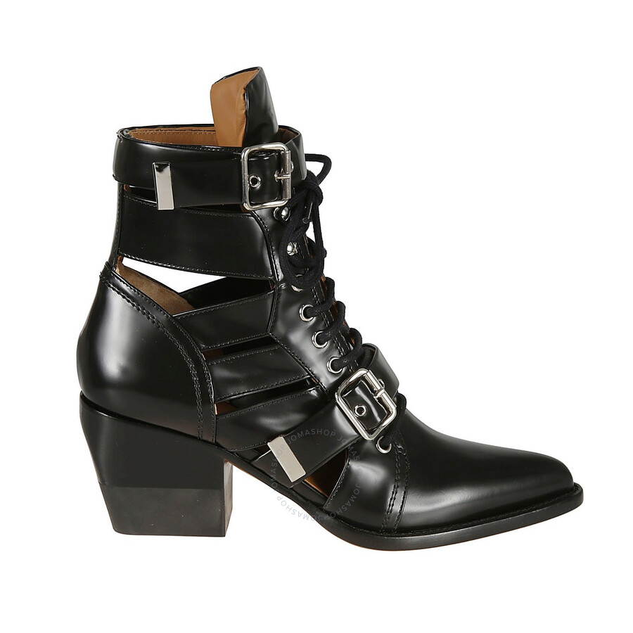 Chloé Rylee Cutout Glossed-leather Ankle Boots In Black