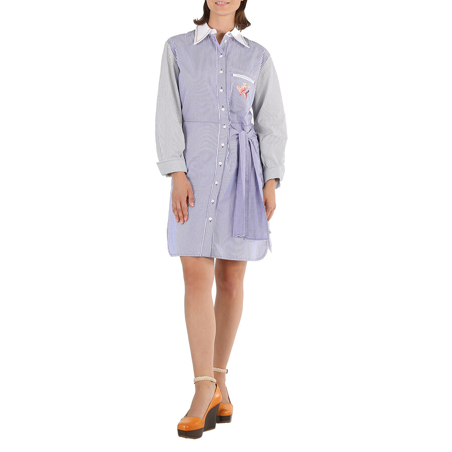 Shop Chloé Chloe Ladies Blue / White Striped Shirt Dress In Blue/white