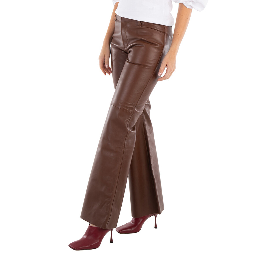 Chloé Chloe Ladies Dark Chesnut Flare Leather Pant
