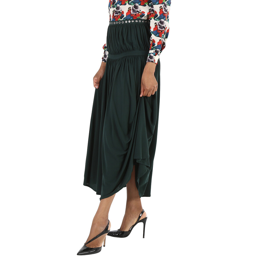 Chloé Chloe Ladies Eclipse Green Bohemian Jupon Fluid Pleated Midi Skirt In Green