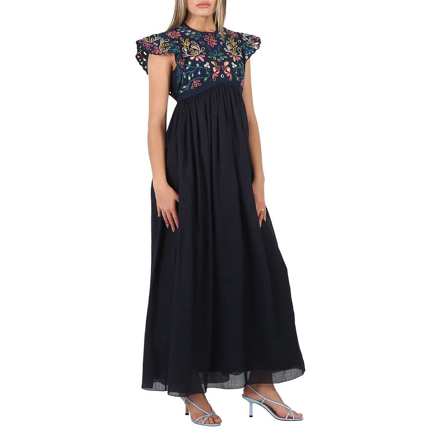 Chloé Chloe Ladies Empire Ruffled Maxi Dress In Blue