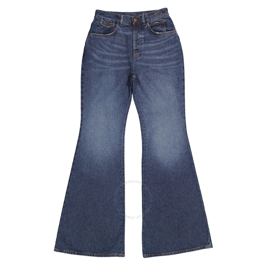 Chloé Chloe Ladies Faded Denim High-rise Flared Jeans In Blue