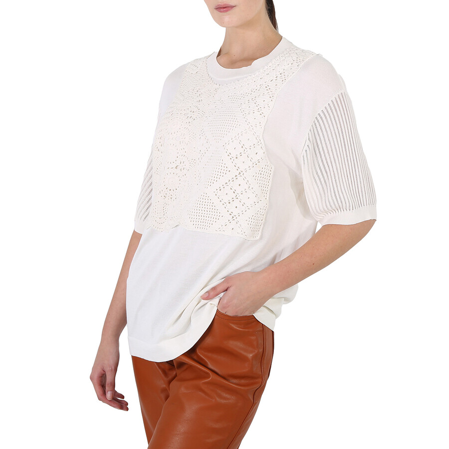 Shop Chloé Chloe Ladies Iconic Milk Crochet Patch Shirt