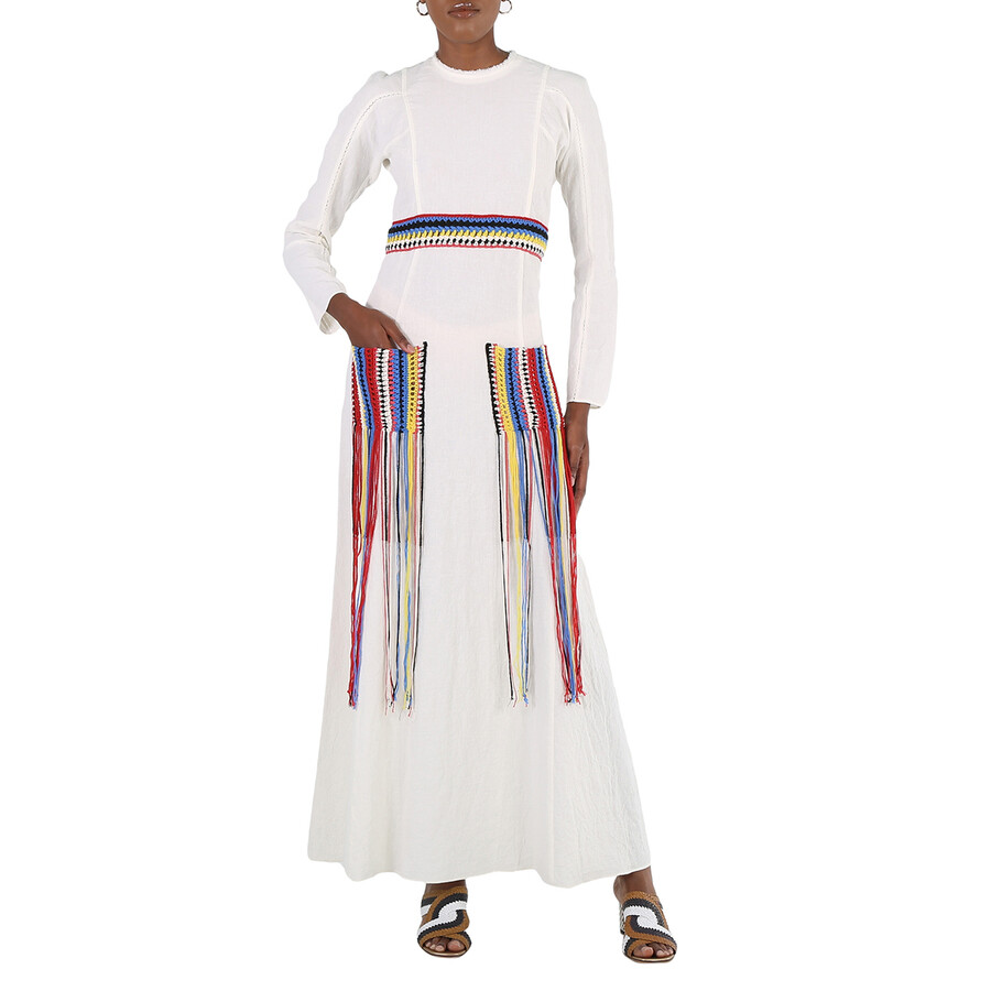 Ladies Iconic Milk Crochet-Detail Long Dress