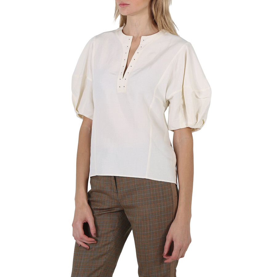 Shop Chloé Chloe Ladies Iconic Milk Linen Silk Canvas Puff-sleeve Blouse