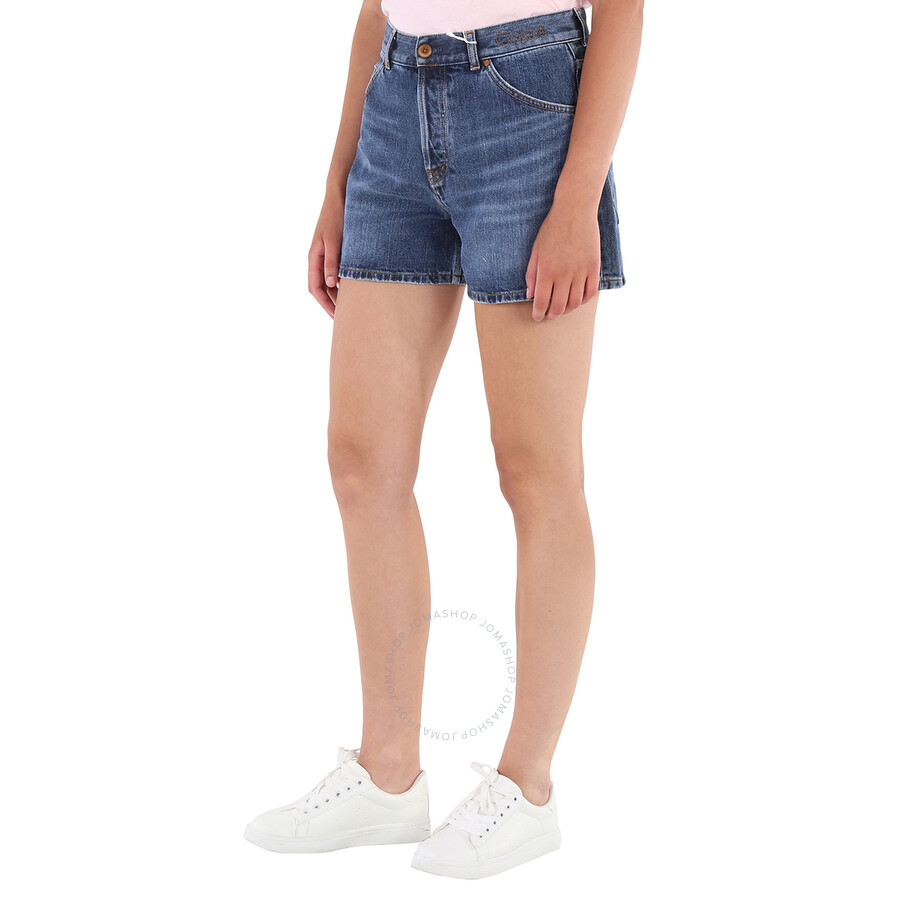 Chloé Mid Wash Kadovar Denim Shorts In Blue