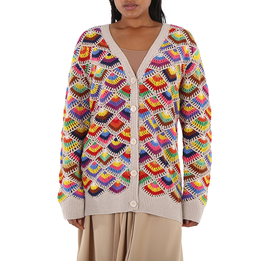 Chloe Ladies Multicolor Generous Crocheted Cardigan, Size Medium