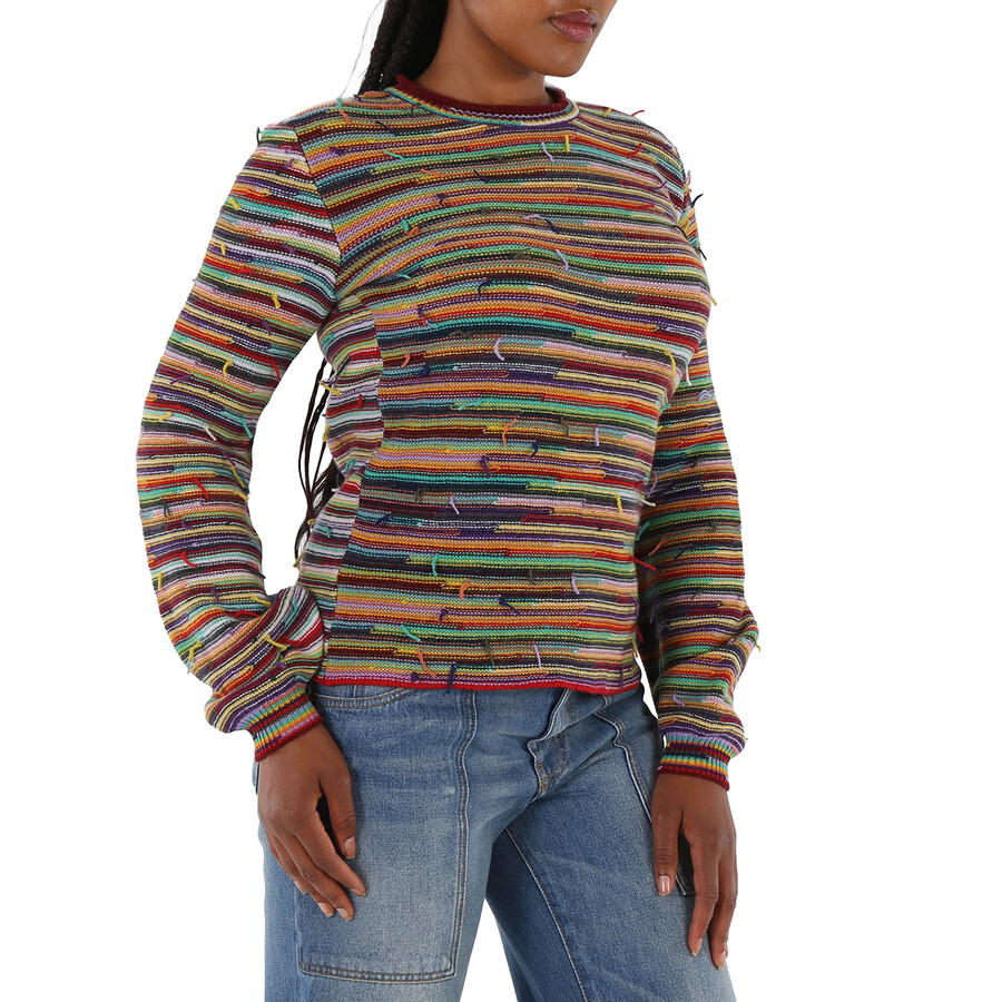 Chloé Chloe Ladies Multicolor Rainbow-striped Frayed Sweater In Rainbow
