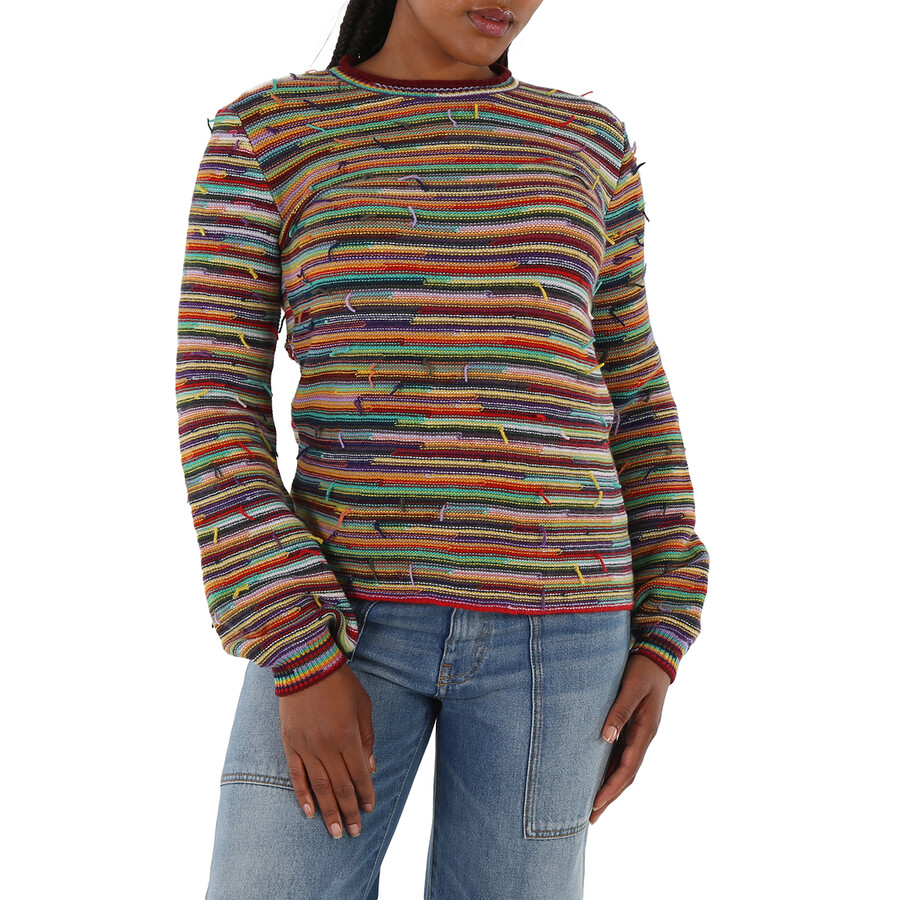 Shop Chloé Chloe Ladies Multicolor Rainbow-striped Frayed Sweater