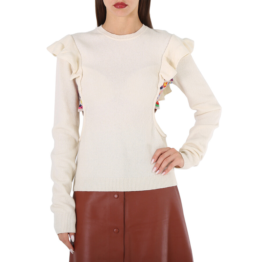 Ladies Multicolor Ruffled Crochet Sweater