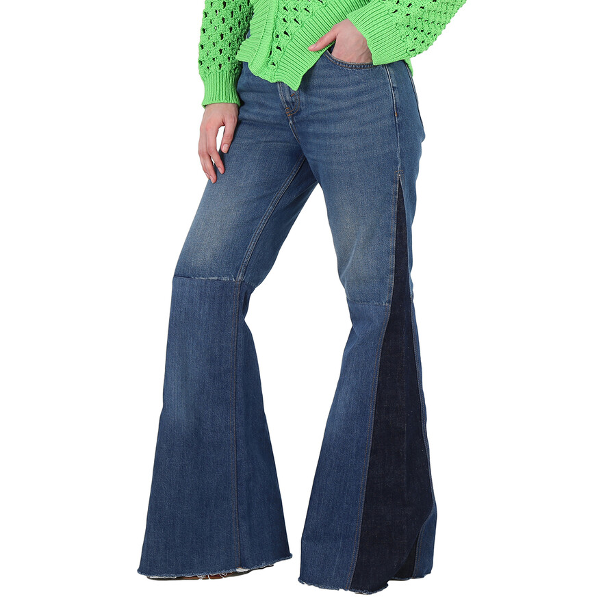 Chloé Chloe Ladies Patchwork Flared High-waisted Jeans In Blue