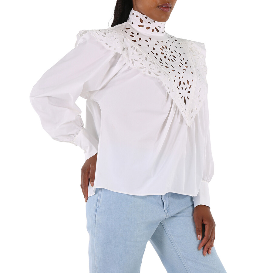 Chloé High-neck Broderie Anglaise Blouse In White