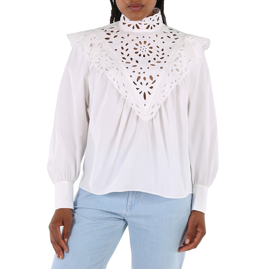Chloé High-neck Broderie Anglaise Blouse In White