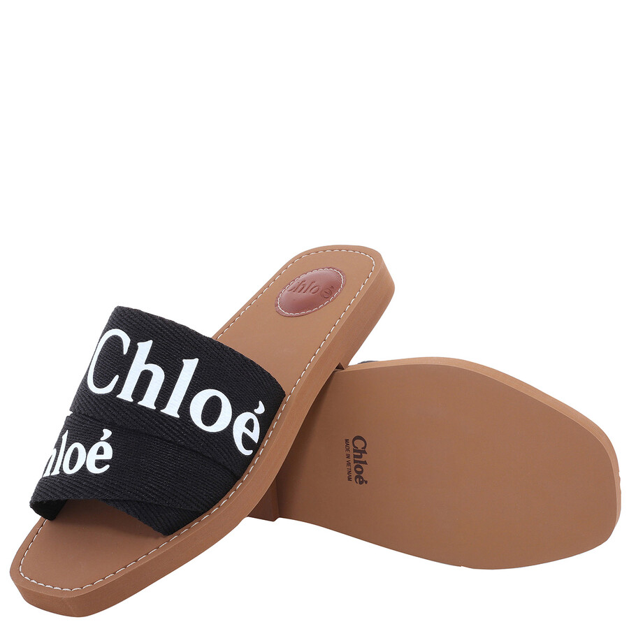 Chloé Chloe Women Black Linen Woody Slippers In Black