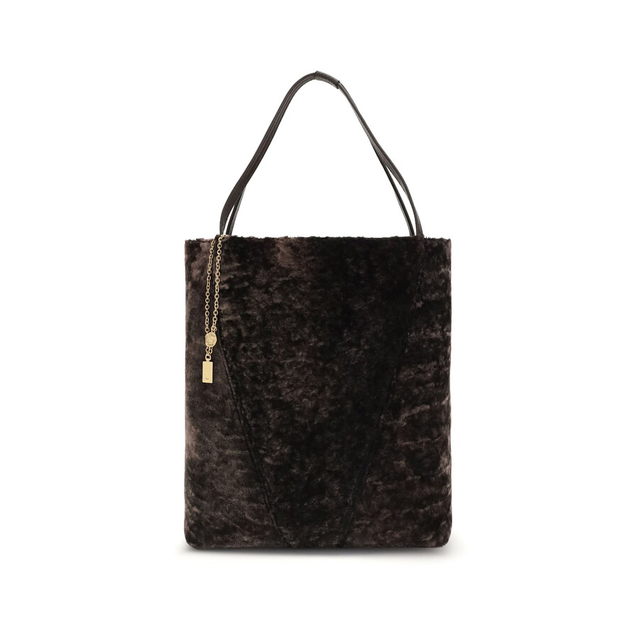 Chloé Chloe Women Dark Brown Shearling Large Chloã¨ Spin Shopping Bag In Black