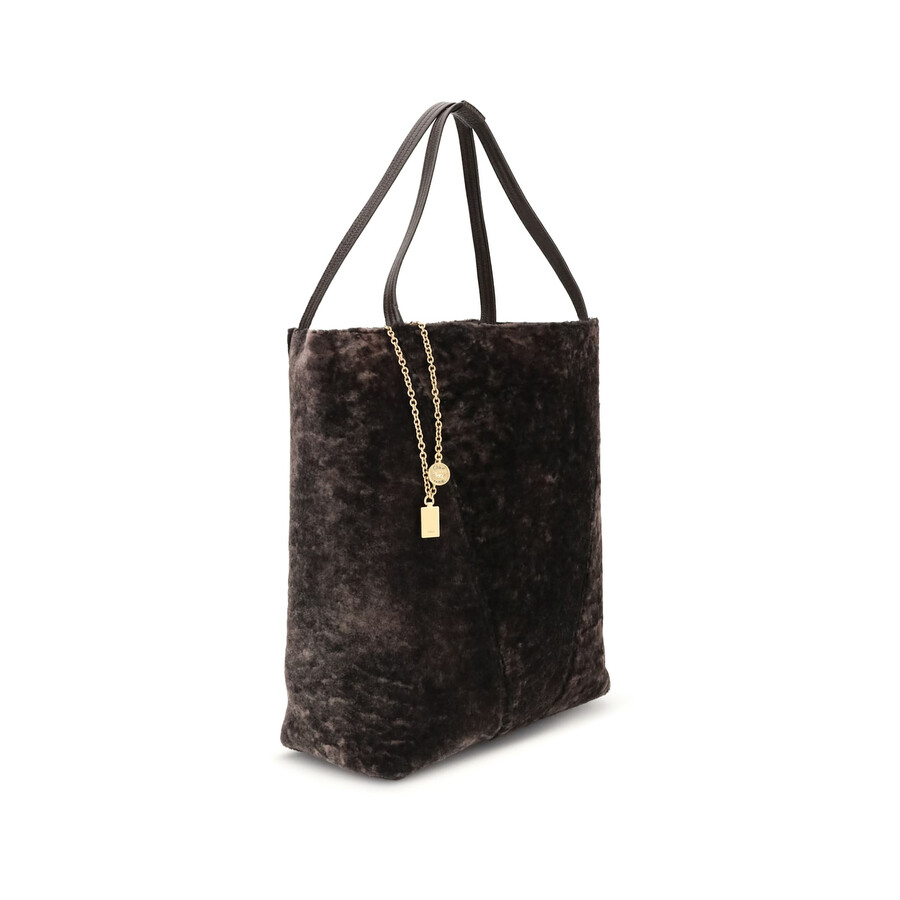 Chloé Chloe Women Dark Brown Shearling Large Chloã¨ Spin Shopping Bag In Black