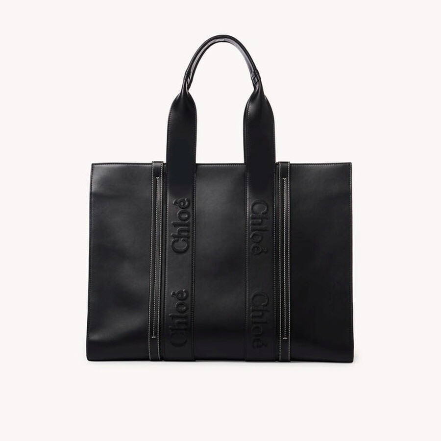 Chloe ウッティラシショッヒンクトトハック CHC22WS382I60 001 Chloé Large Woody Tote Bag In Soft Leather CHC22WS382I60001