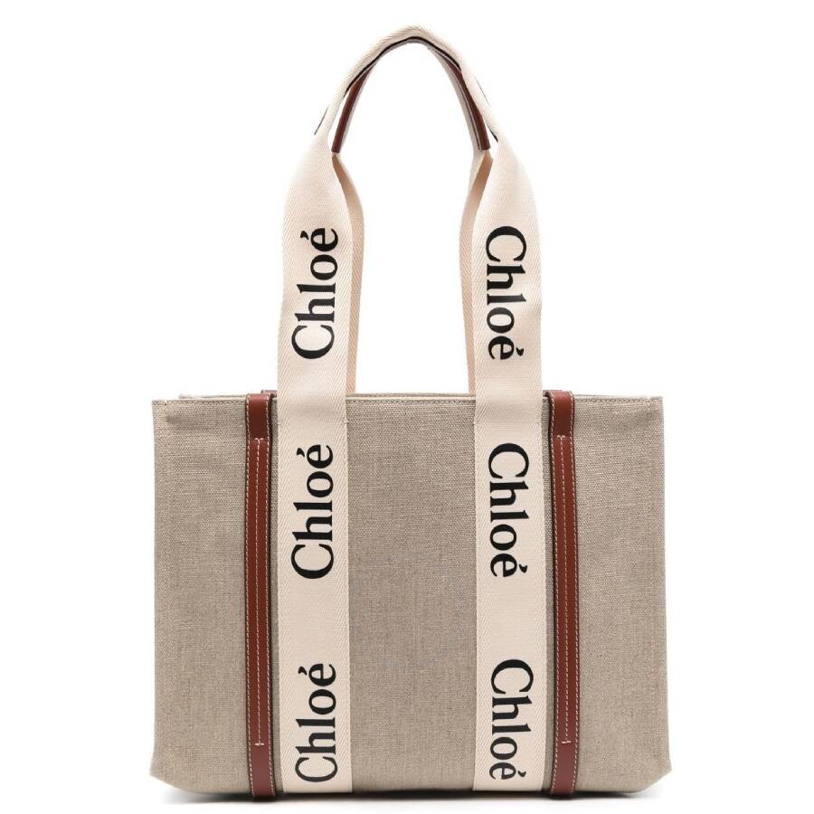 Chloé Medium Woody Linen Logo Tote Bag CHC22AS383I2690U