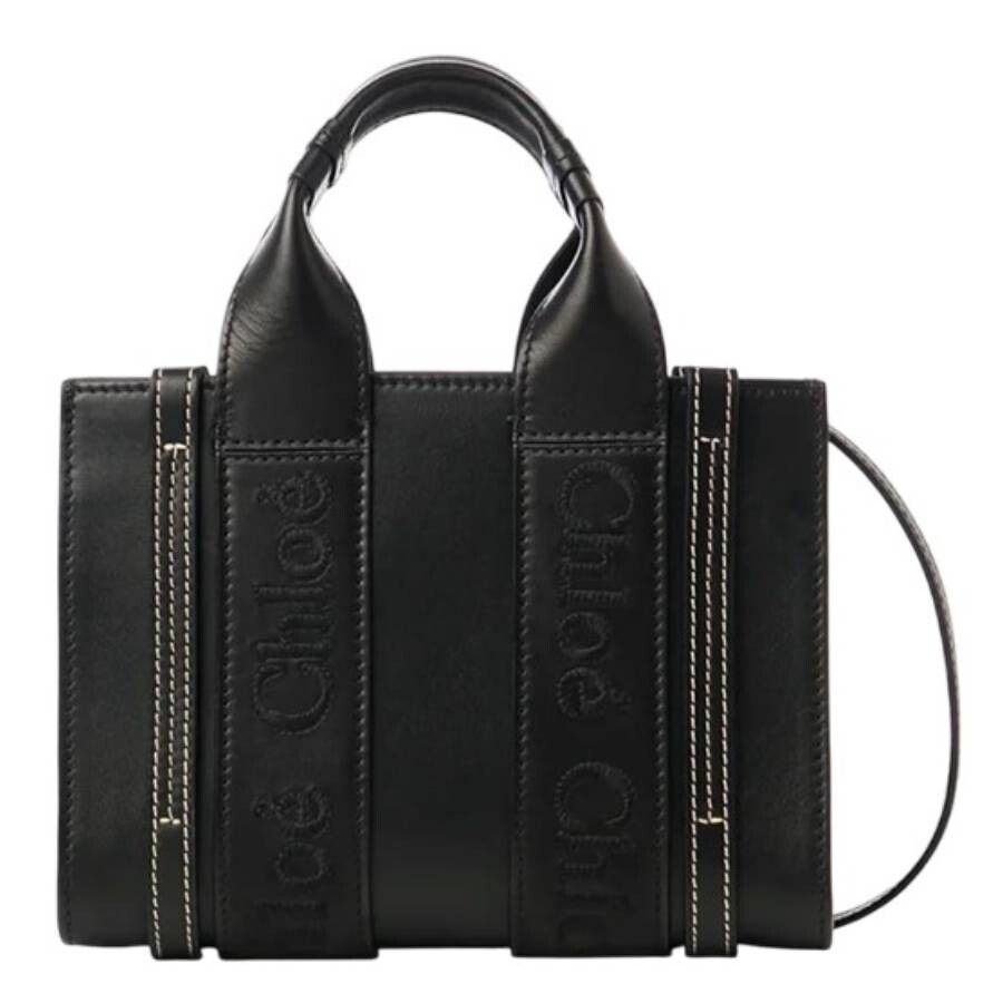 Chloé Structured Woody Tote With Contrast Stitching In Black