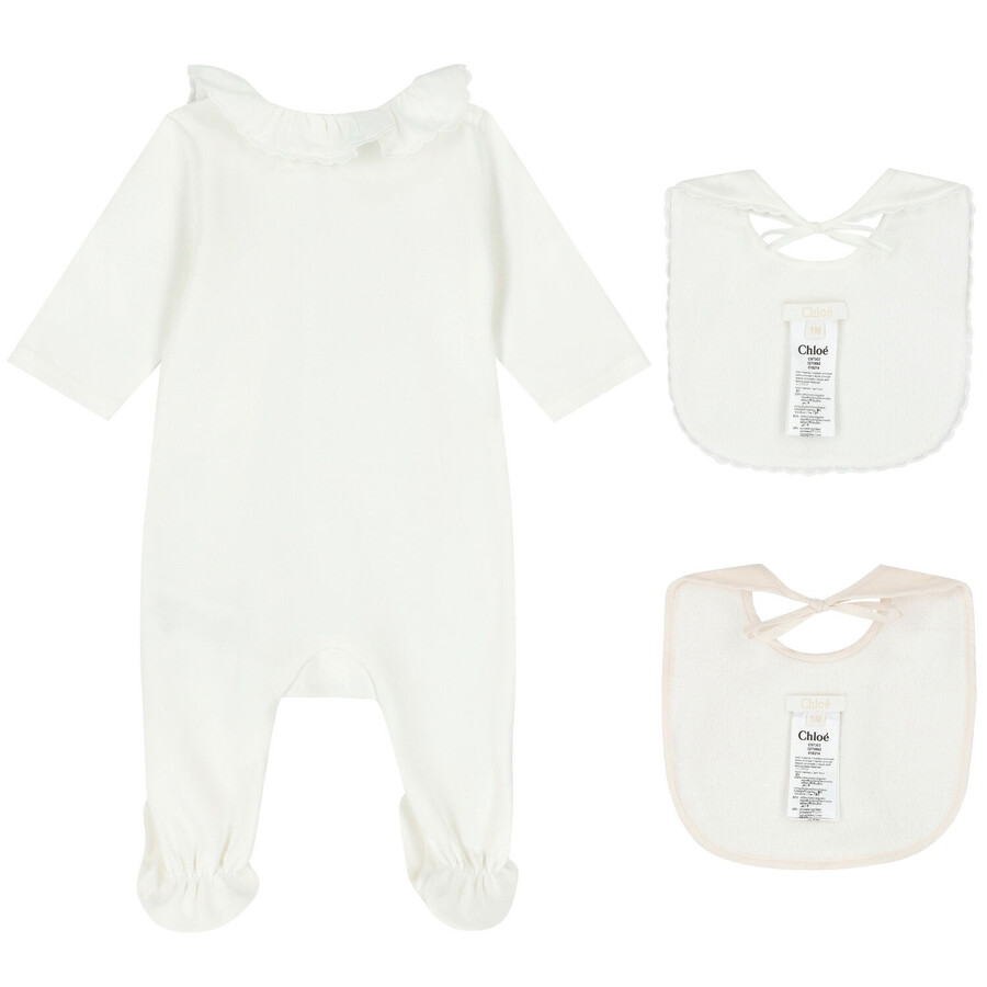 Chloé Chloe Infant Babygrow & Bib Gift Set In White
