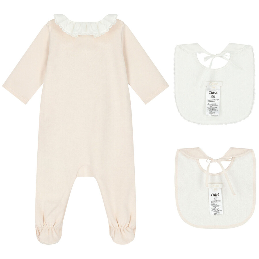 Chloé Chloe Infant Babygrow & Bib Gift Set In Pink