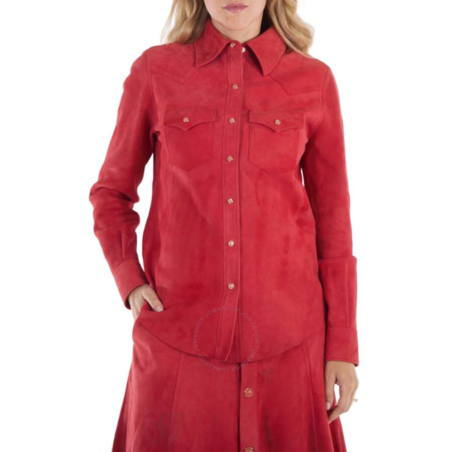 Chloé Chloe Scarlet Red Suede Long-sleeve Shirt In Red