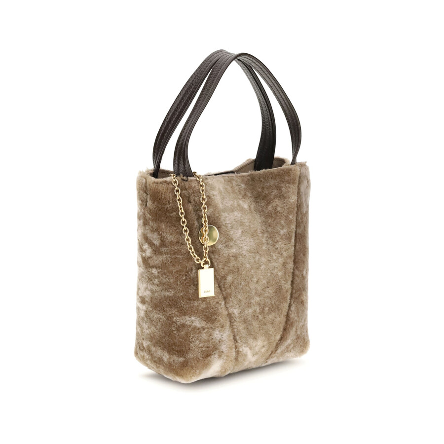 Chloé Chlo Shearling Small Spin Tote Bag In Neutral