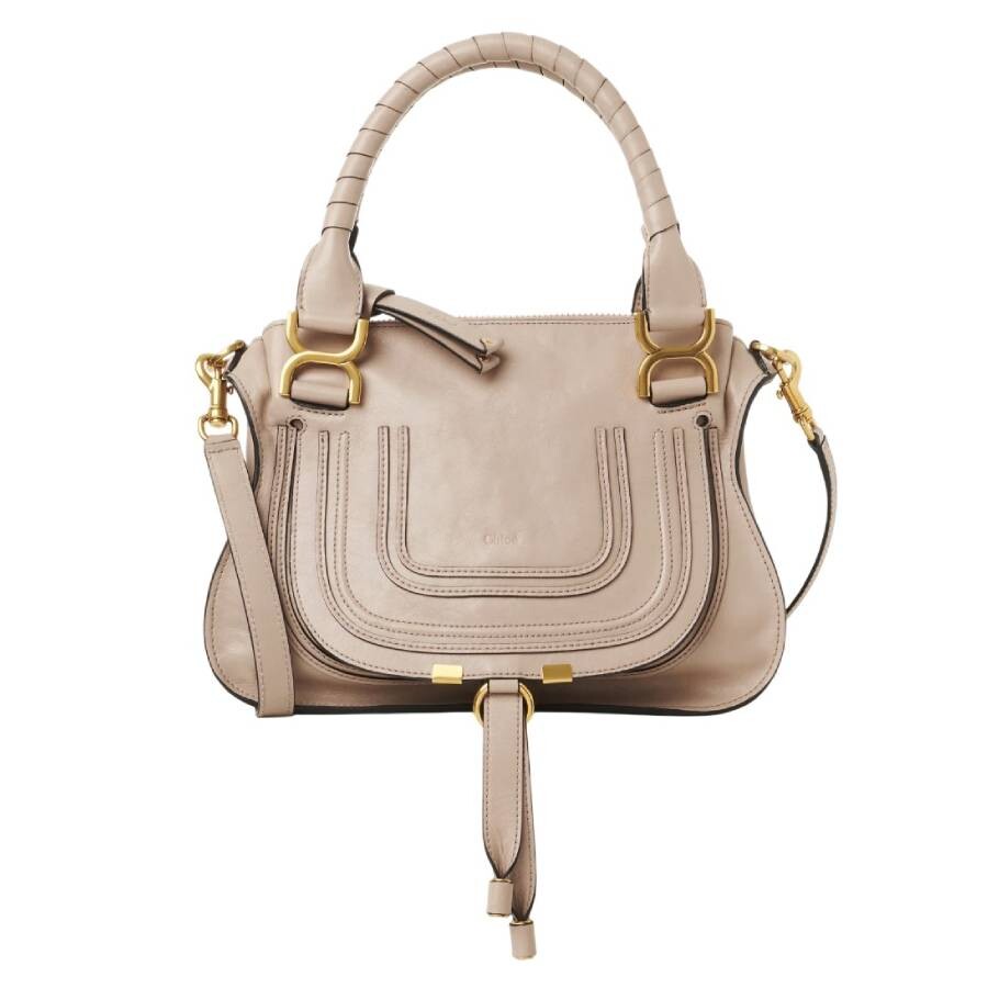 Chloé Chloe Shiny Leather Small Marcie Crossbody Bag In Sand
