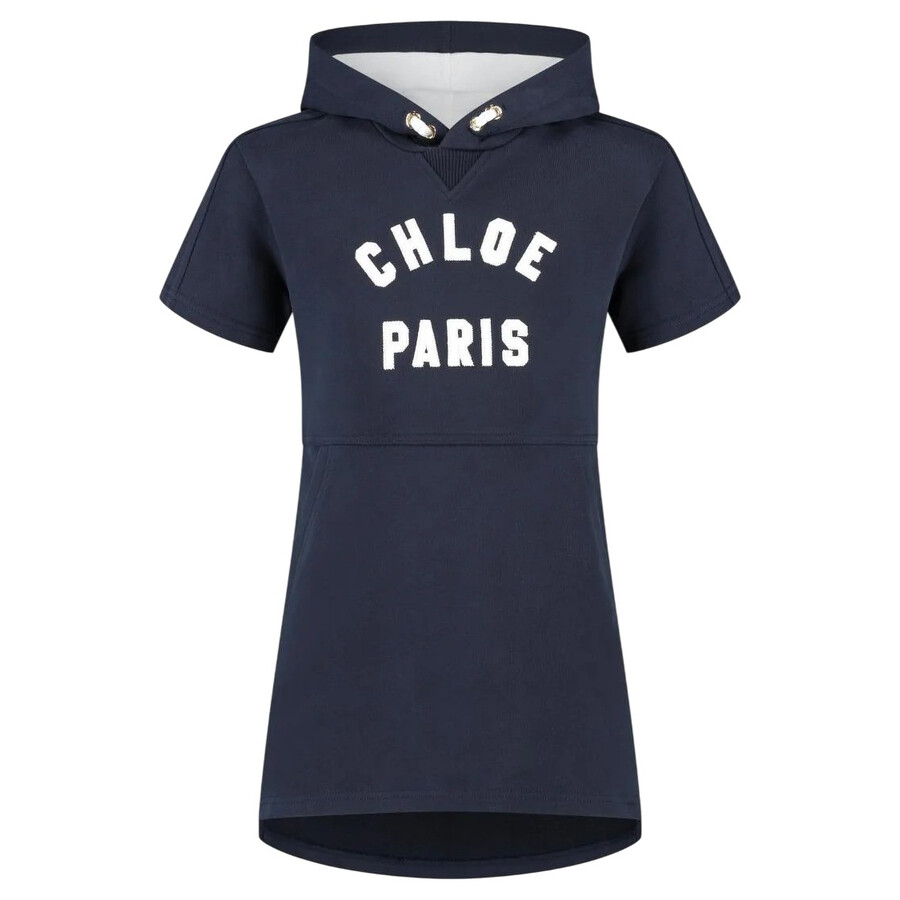 Short-Sleeve Hooded Cotton Dress, Size 4