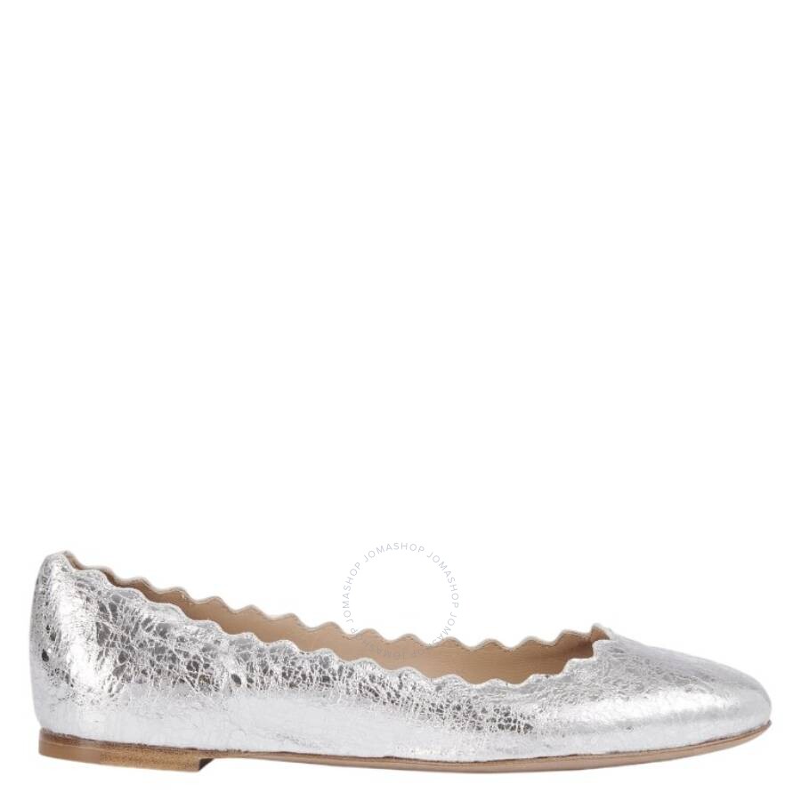 Chloé Lauren Metallic Crinkle Leather Ballet Flats In Silver Tone