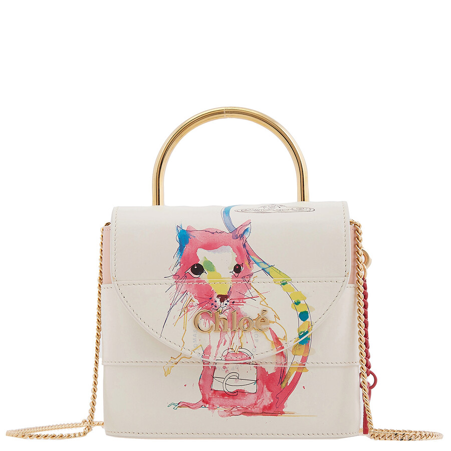 Chloé Chloe Small Aby Lock Printed Leather Shoulder Bag In White