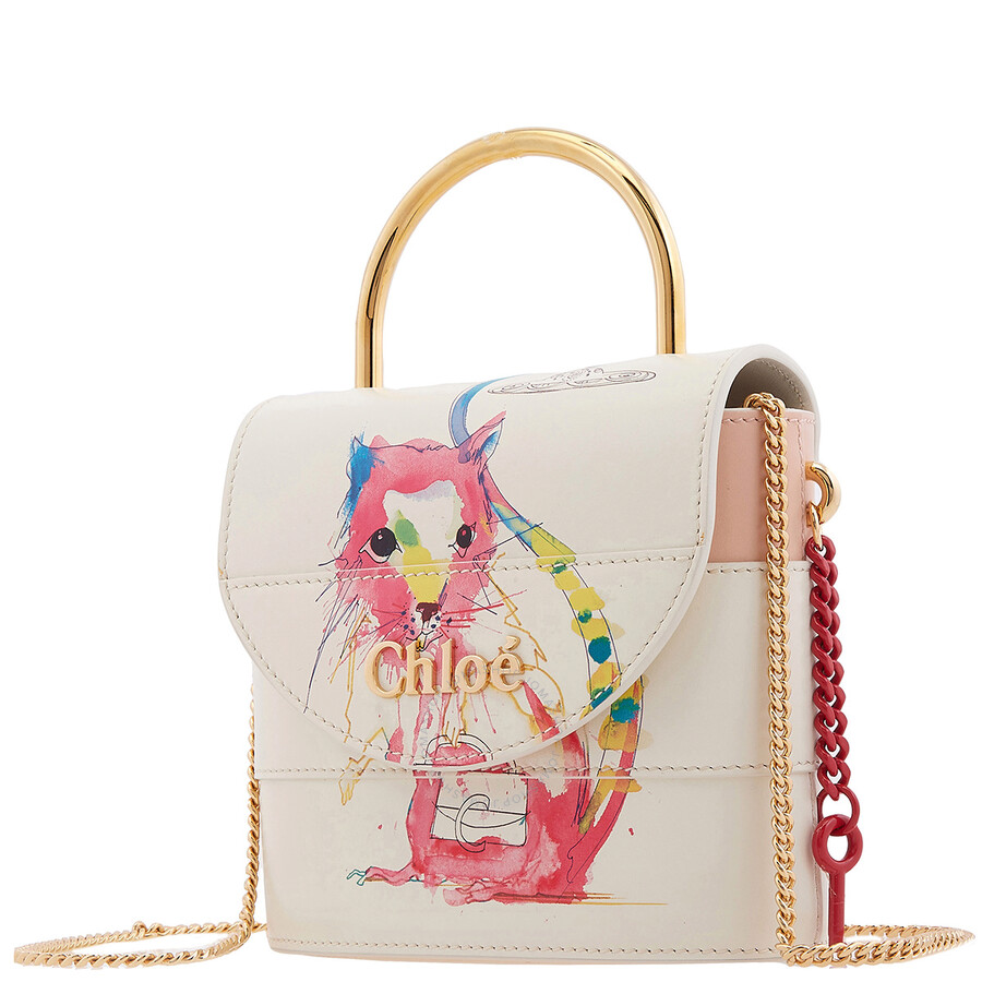 Chloé Chloe Small Aby Lock Printed Leather Shoulder Bag In White