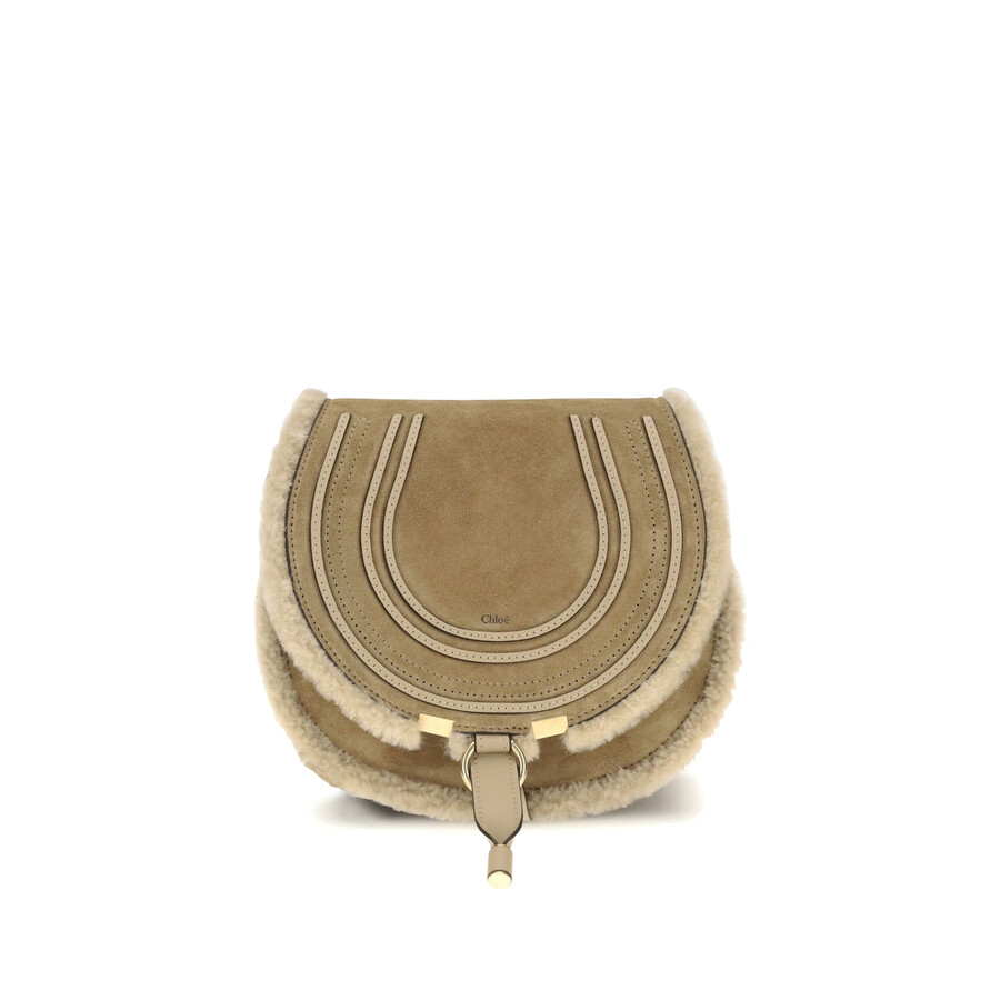 Chloé Chlo Small Saddle Marcie Shoulder Bag In Suede And Shearling In Brown