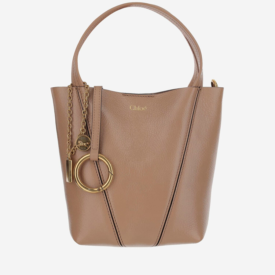Chloé Chlo Spin Small Tote Bag In Grained Leather In Brown