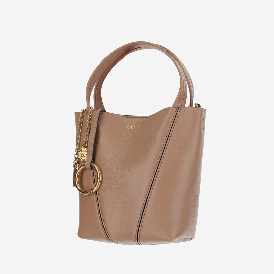 Chloé Chlo Spin Small Tote Bag In Grained Leather In Brown
