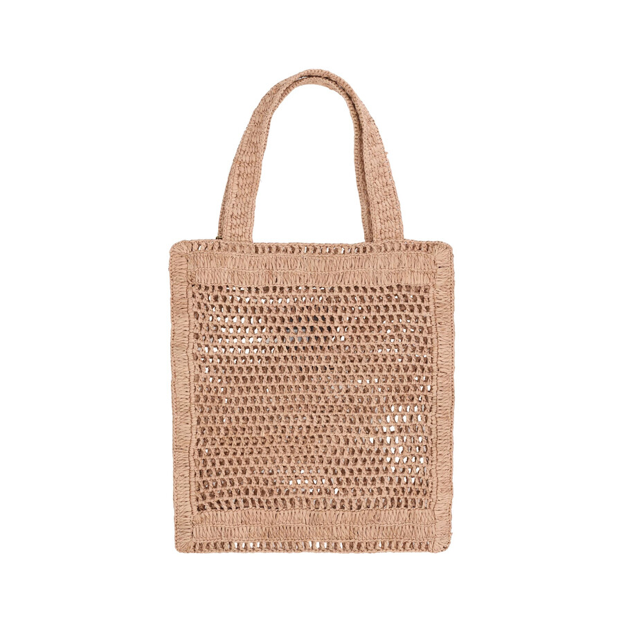 Chloé Summer Banana Tote In Powder Raffia In Pink