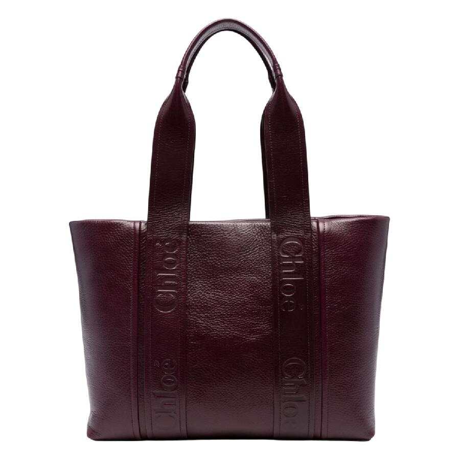 Chloé Chloe Woody Debossed Logo Leather Tote Bag In Purple