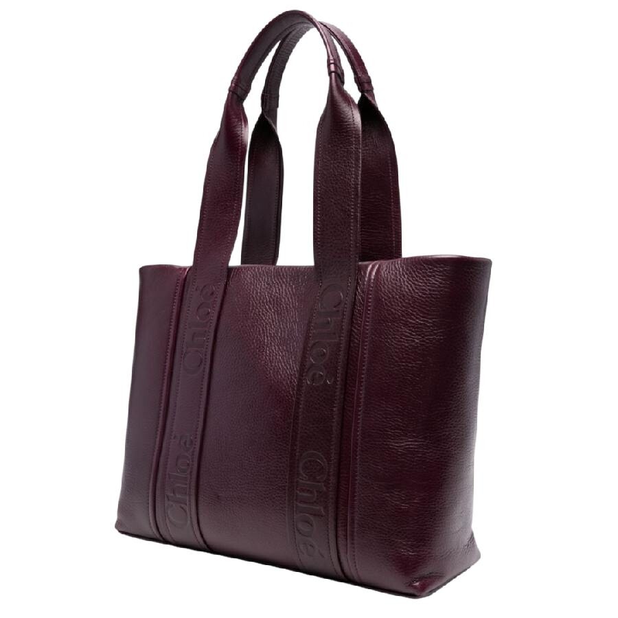 Chloé Chloe Woody Debossed Logo Leather Tote Bag In Purple