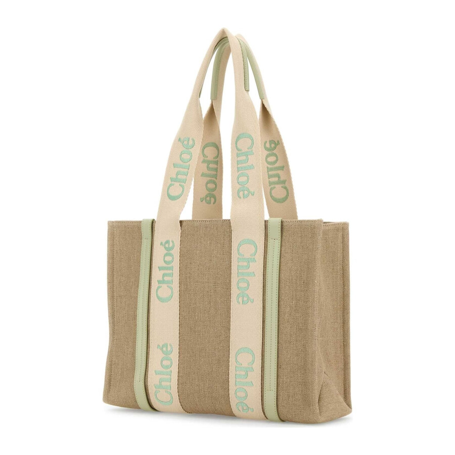 Chloé Chloe Woody Linen Shopping Bag - Light Eucalyptus