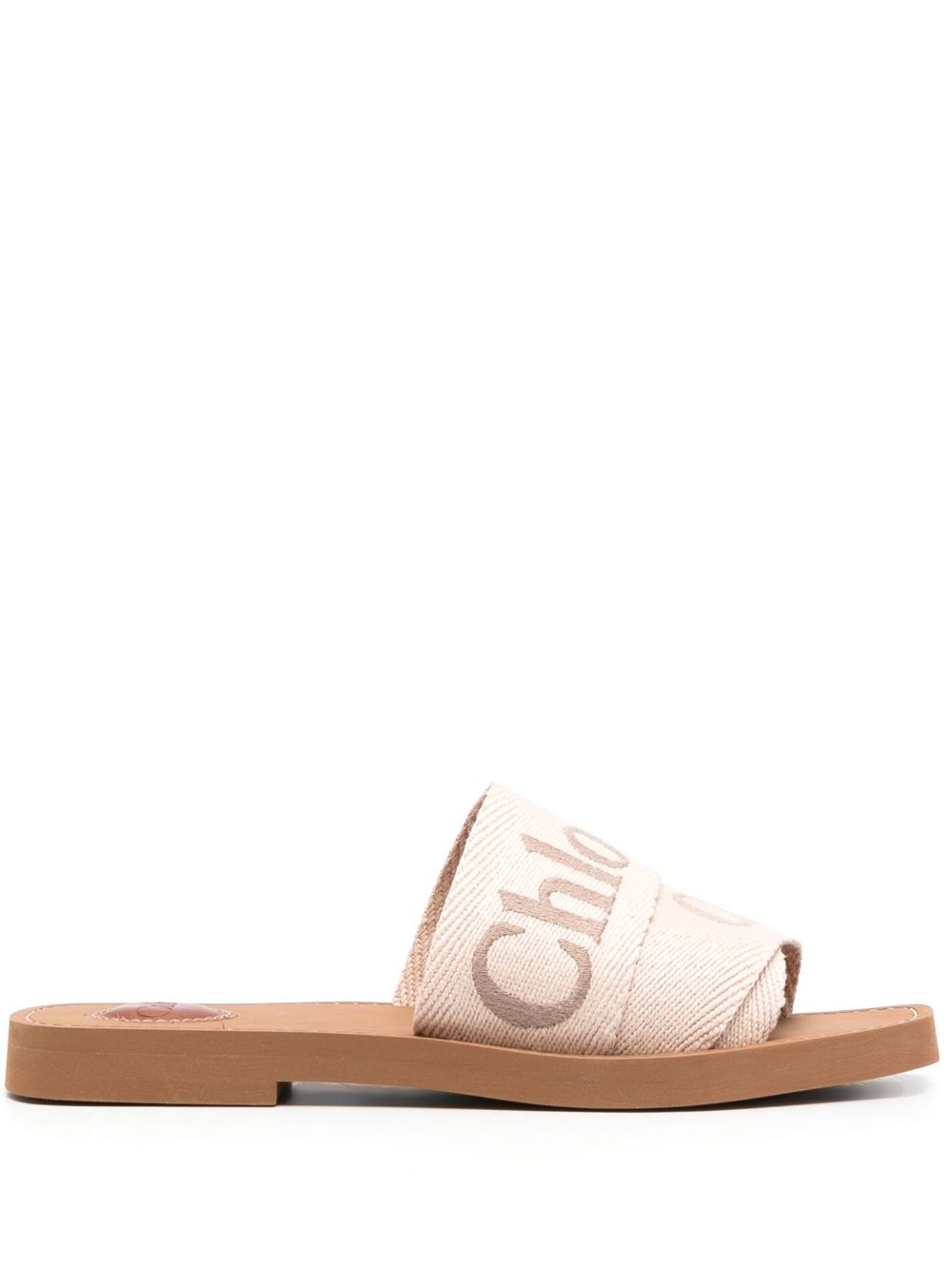 Chloé X High Summer Woody Embroidered Logo Flat Sandals In Beige