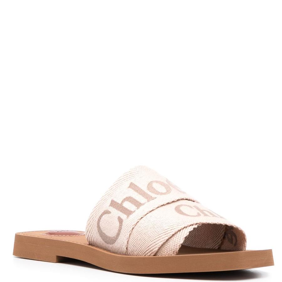 Chloé X High Summer Woody Embroidered Logo Flat Sandals In Beige