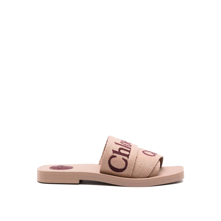CHLOÉ CHLOE WOODY LOGO-EMBROIDERED SLIDES