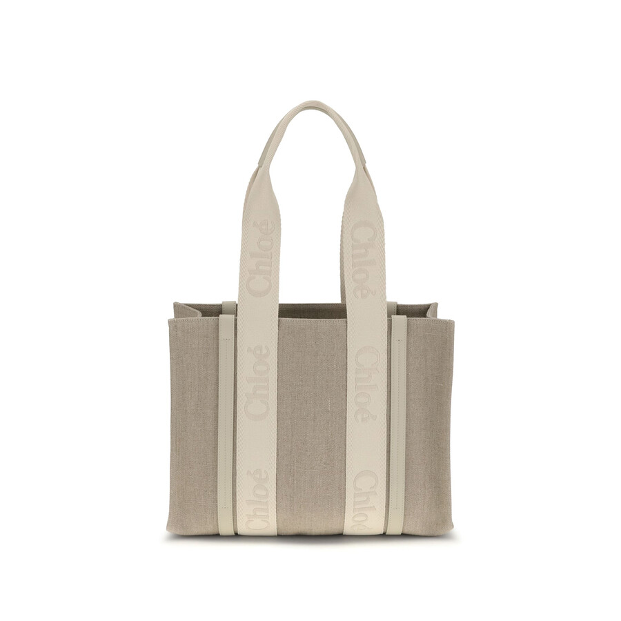 Chloé Refined Linen Tote Bag With Leather Extensions In Gray